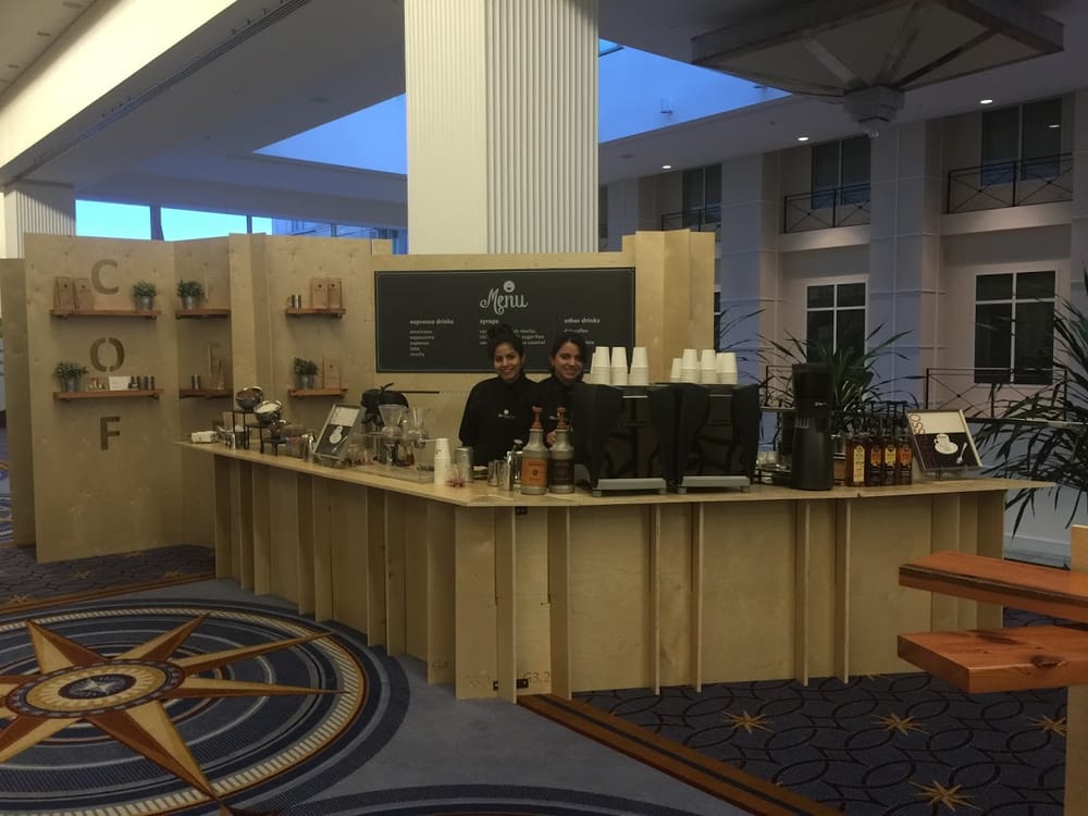 Full coffee bar setup at convention center